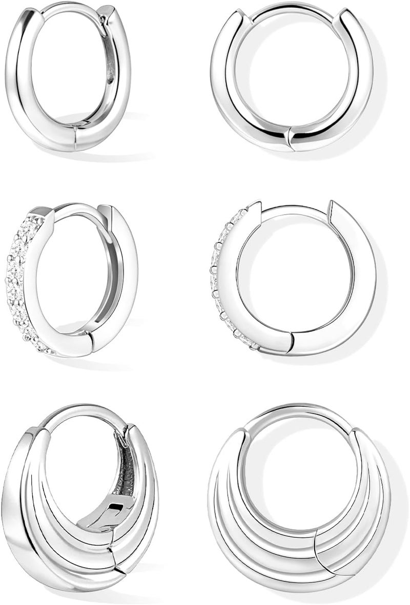 Inerney 14K Gold Plated Huggie Hoop Earrings for Women, Small Sterling Silver Earring Set Hypoallergenic Cartilage Helix Stacks, Mini Dainty Cute Trendy Birthstone Jewelry Gift for Multiple Piercings - Image 1